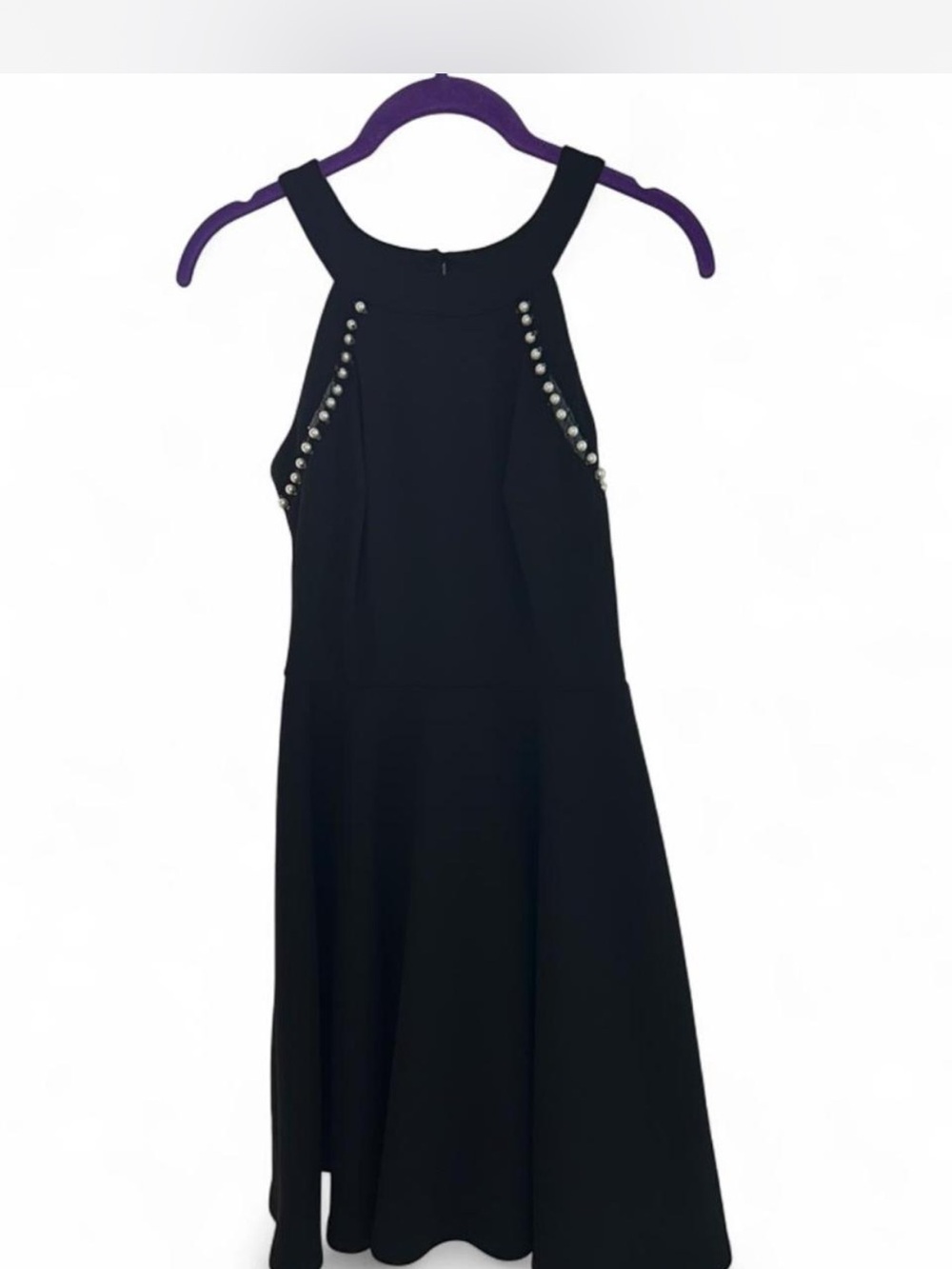 IZ BYER Black Pearl & Lace Trim Mini Dress High Neck Halter Size 1